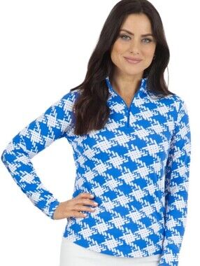 IBKUL KIMBERLY Royal Blue Long Sleeve Mock Golf Shirt Size Medium